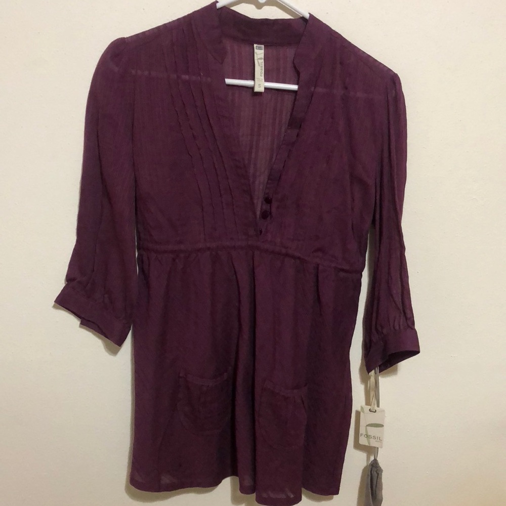 Purple Fossil blouse NWT small with pockets